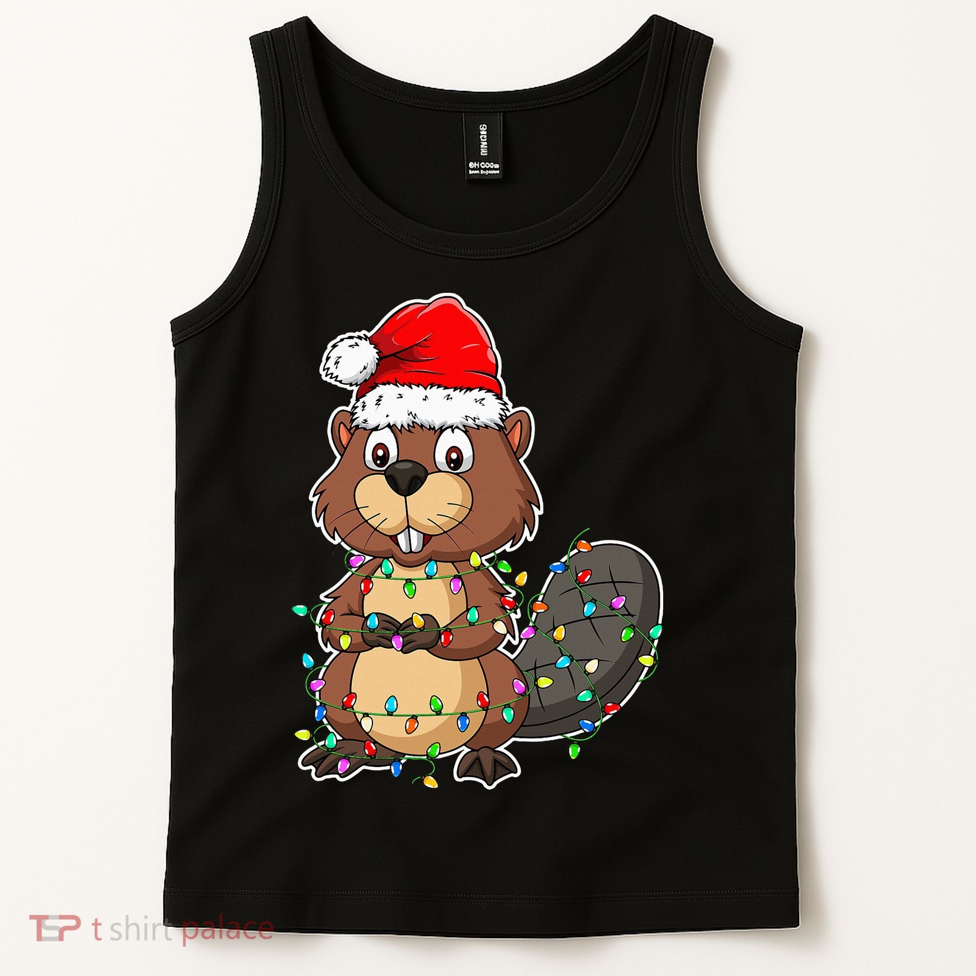 Beaver Wearing Santa Hat Xmas Funny Beaver Lover Christmas Tank Top