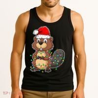 Beaver Wearing Santa Hat Xmas Funny Beaver Lover Christmas Tank Top thumb 3