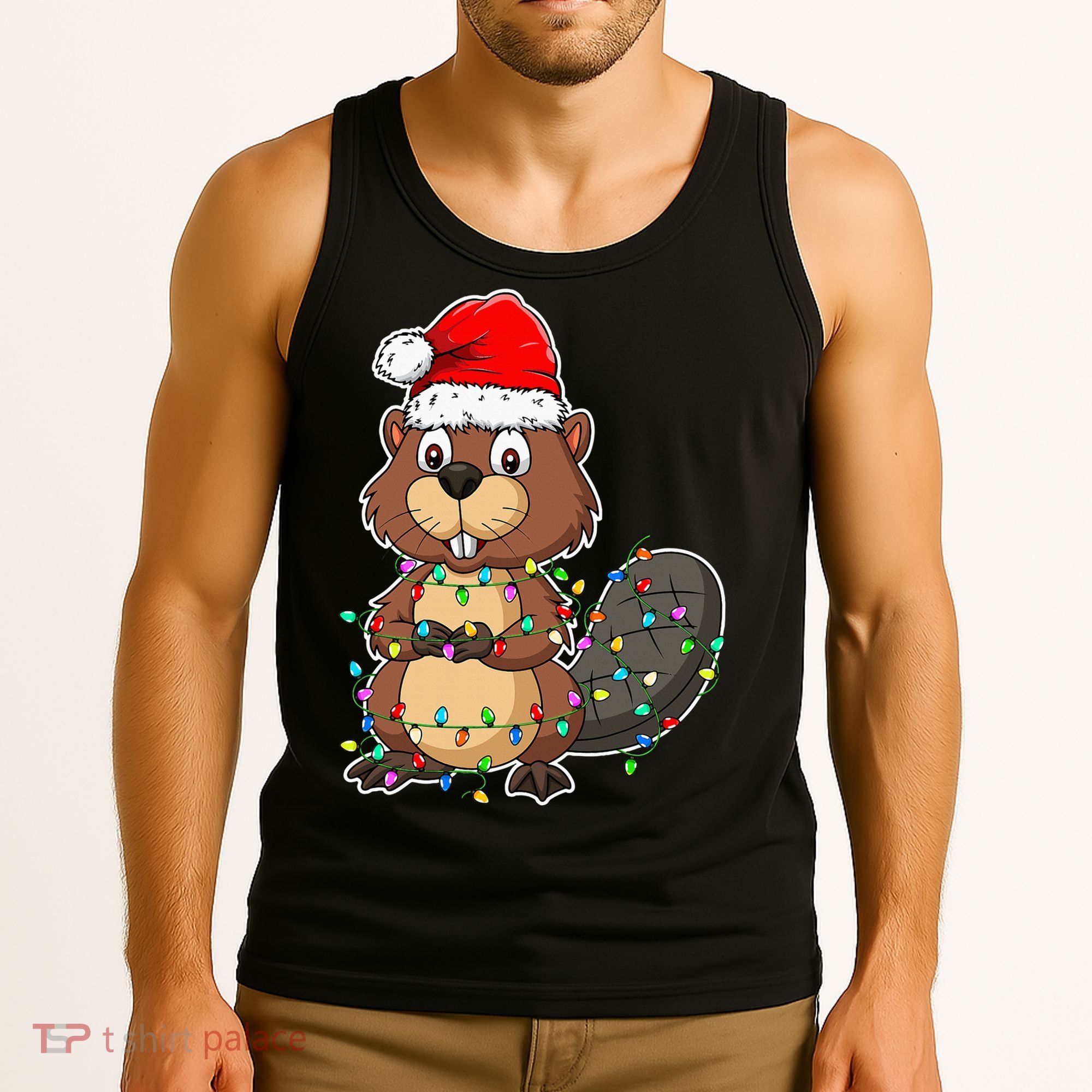 Beaver Wearing Santa Hat Xmas Funny Beaver Lover Christmas Tank Top