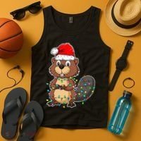 Beaver Wearing Santa Hat Xmas Funny Beaver Lover Christmas Tank Top thumb 4