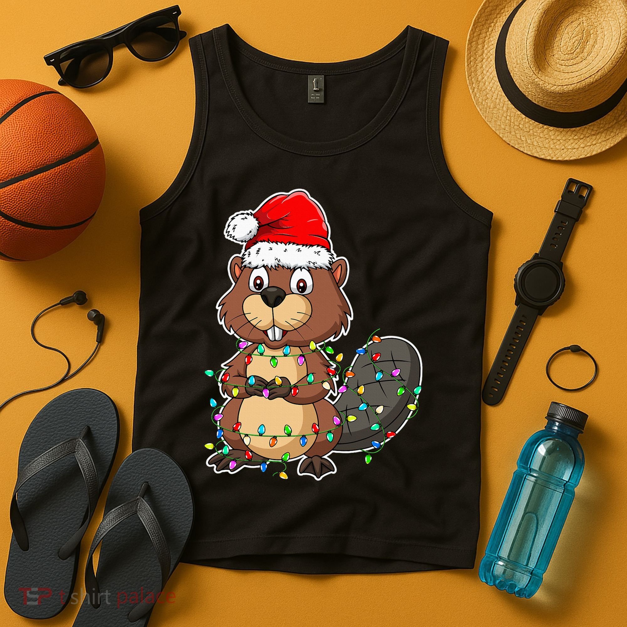 Beaver Wearing Santa Hat Xmas Funny Beaver Lover Christmas Tank Top