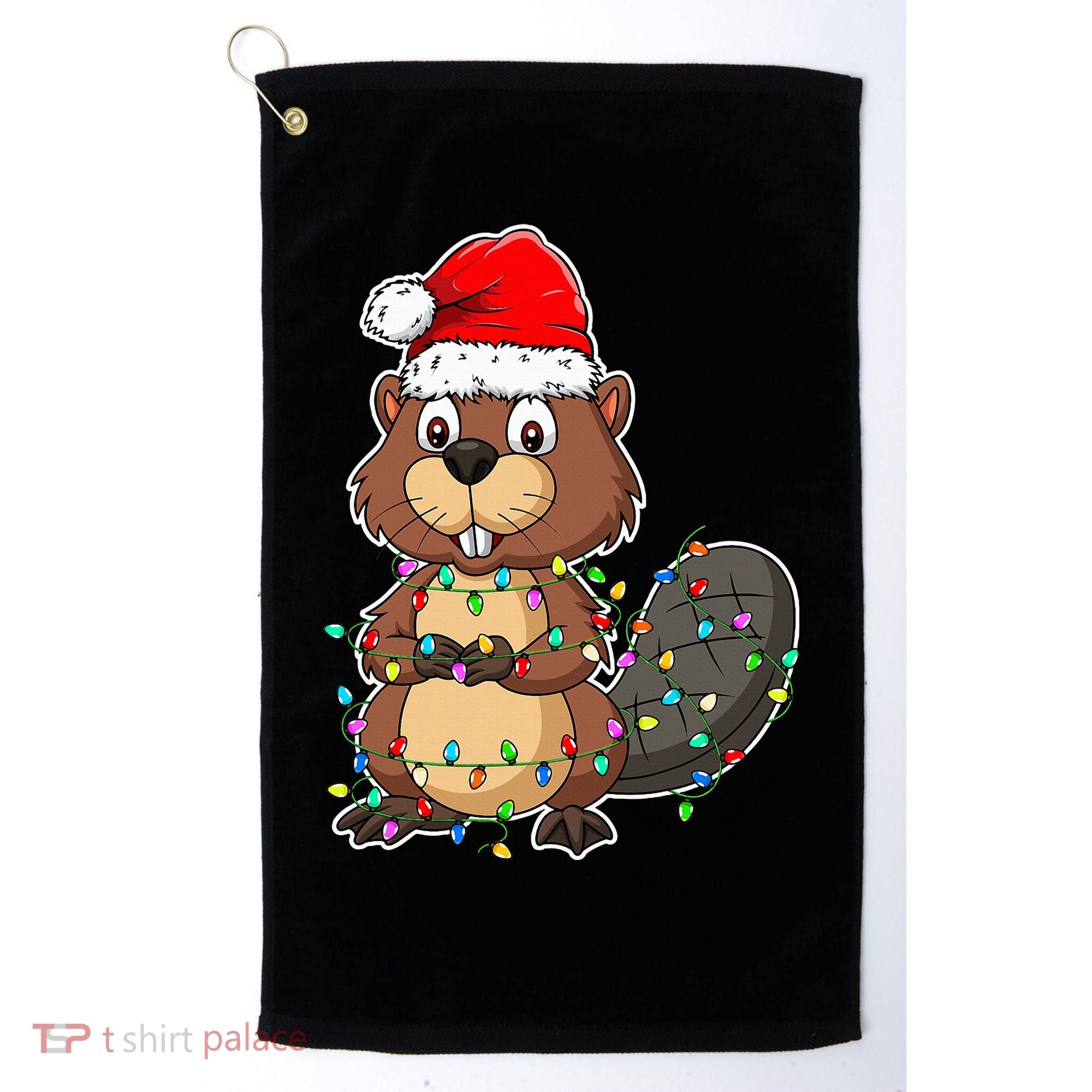 Beaver Wearing Santa Hat Xmas Funny Beaver Lover Christmas Golf Towel