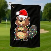 Beaver Wearing Santa Hat Xmas Funny Beaver Lover Christmas Golf Towel thumb 1