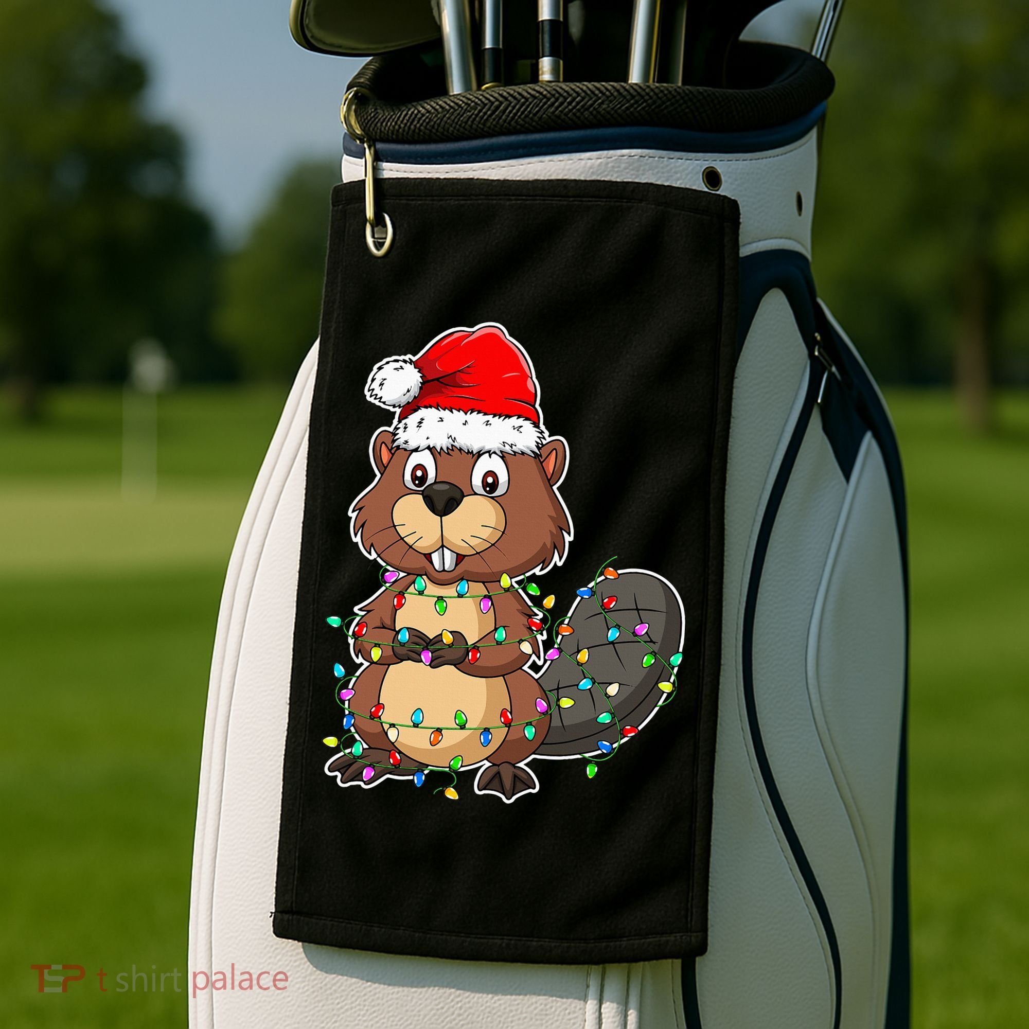 Beaver Wearing Santa Hat Xmas Funny Beaver Lover Christmas Golf Towel