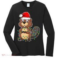 Beaver Wearing Santa Hat Xmas Funny Beaver Lover Christmas Women's Long Sleeve Shirt thumb 0