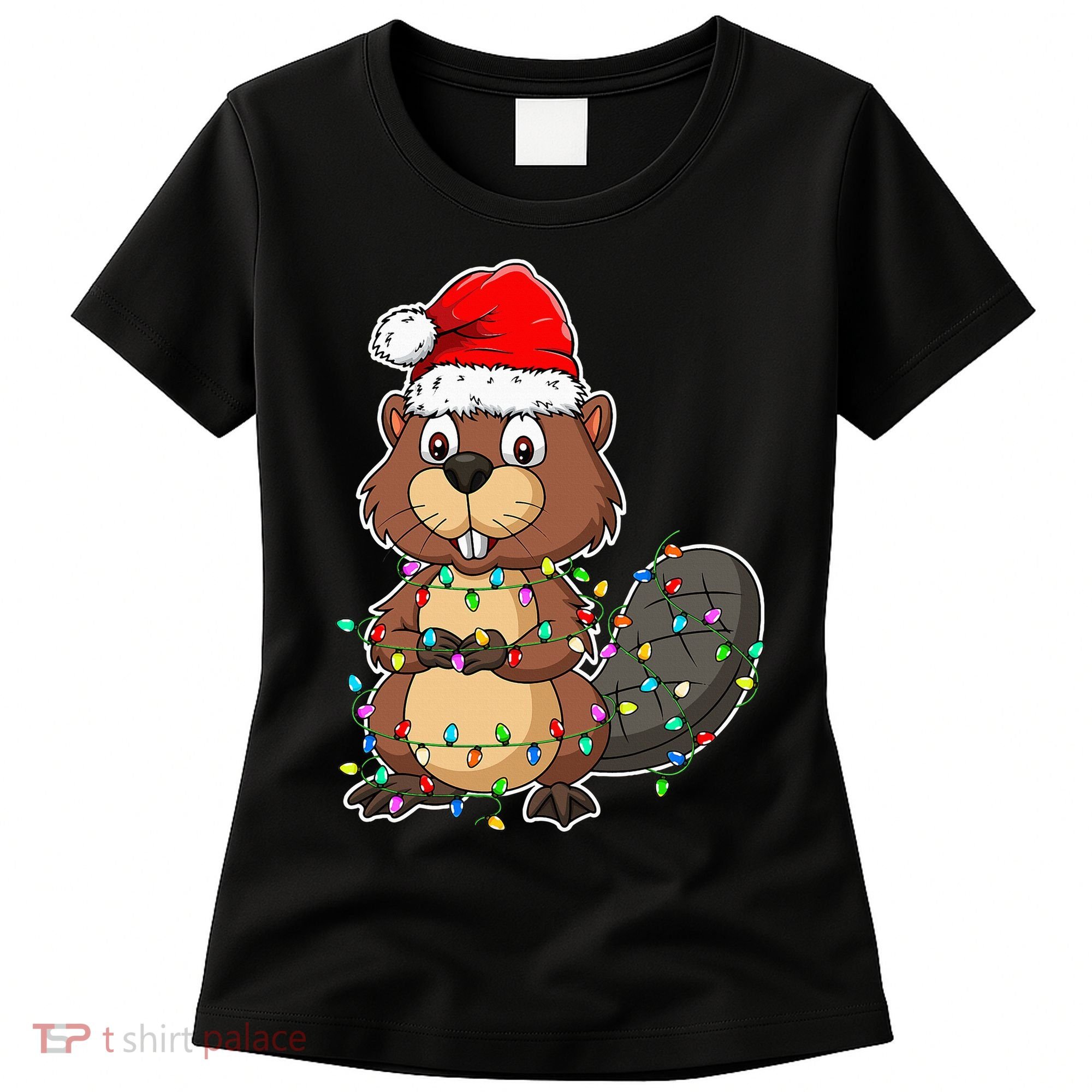 Beaver Wearing Santa Hat Xmas Funny Beaver Lover Christmas Women's T-Shirt