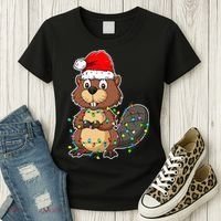Beaver Wearing Santa Hat Xmas Funny Beaver Lover Christmas Women's T-Shirt thumb 3