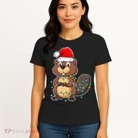 Beaver Wearing Santa Hat Xmas Funny Beaver Lover Christmas Women's T-Shirt thumb 4