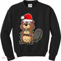 Beaver Wearing Santa Hat Xmas Funny Beaver Lover Christmas Kids Sweatshirt thumb 0