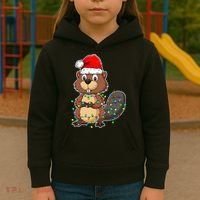 Beaver Wearing Santa Hat Xmas Funny Beaver Lover Christmas Kids Hoodie thumb 3