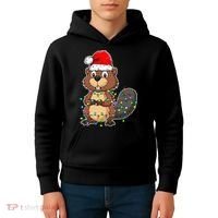 Beaver Wearing Santa Hat Xmas Funny Beaver Lover Christmas Kids Hoodie thumb 4