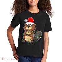 Beaver Wearing Santa Hat Xmas Funny Beaver Lover Christmas Kids T-Shirt thumb 2