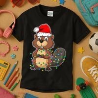 Beaver Wearing Santa Hat Xmas Funny Beaver Lover Christmas Kids T-Shirt thumb 3