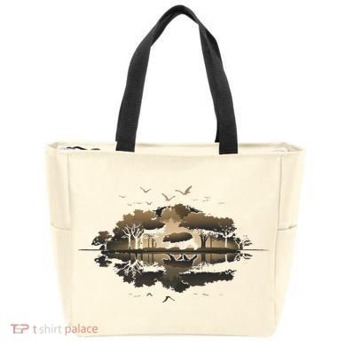 Bear Wildlife Trees Outdoors Nature Retro Forest Graphic Tote Bag