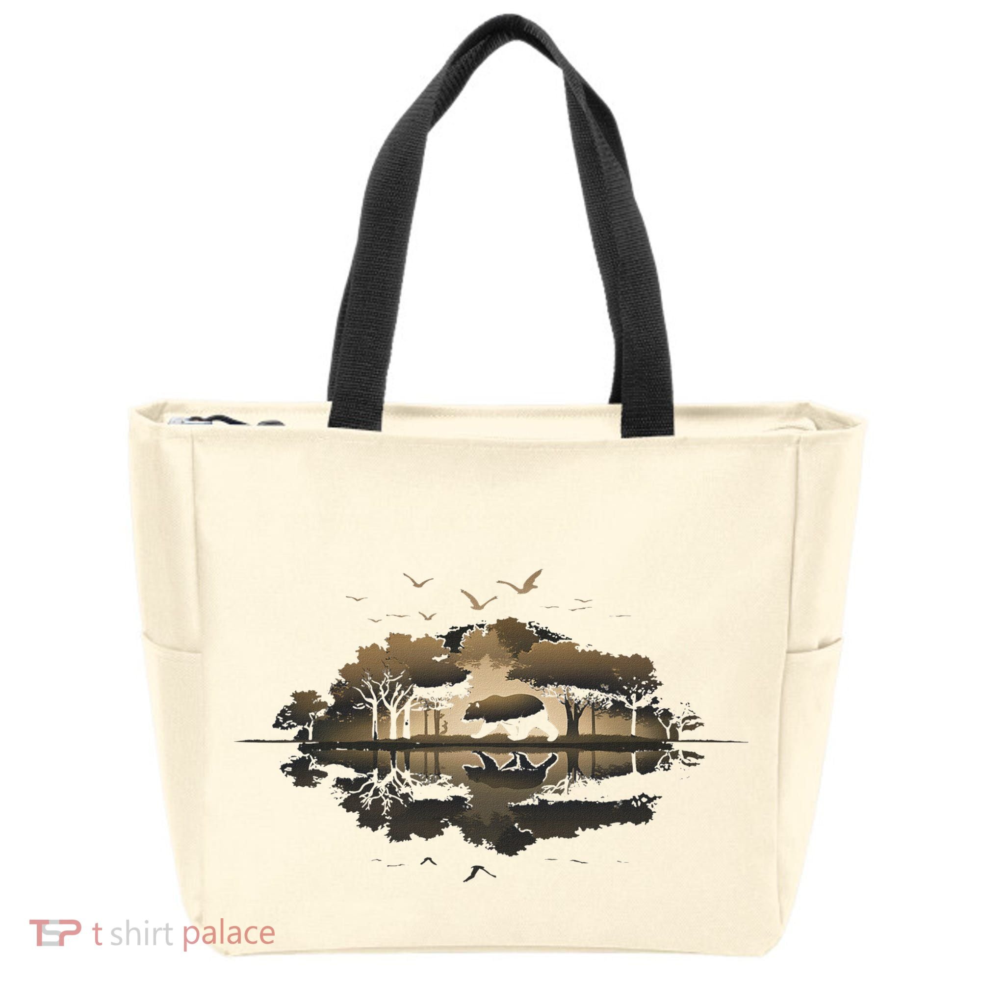 Bear Wildlife Trees Outdoors Nature Retro Forest Graphic Tote Bag