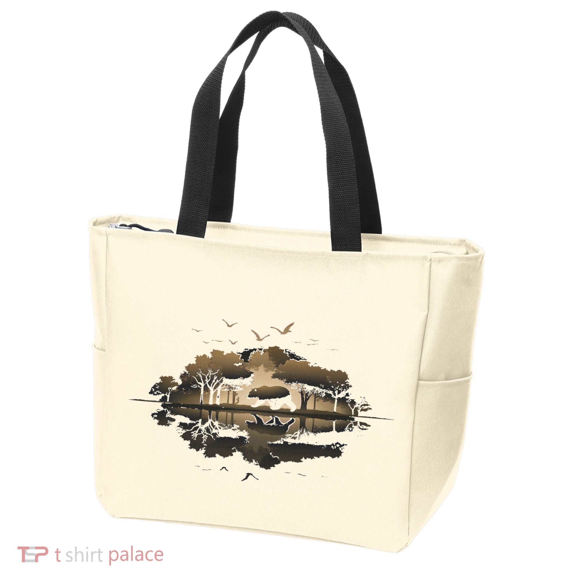Bear Wildlife Trees Outdoors Nature Retro Forest Graphic Tote Bag