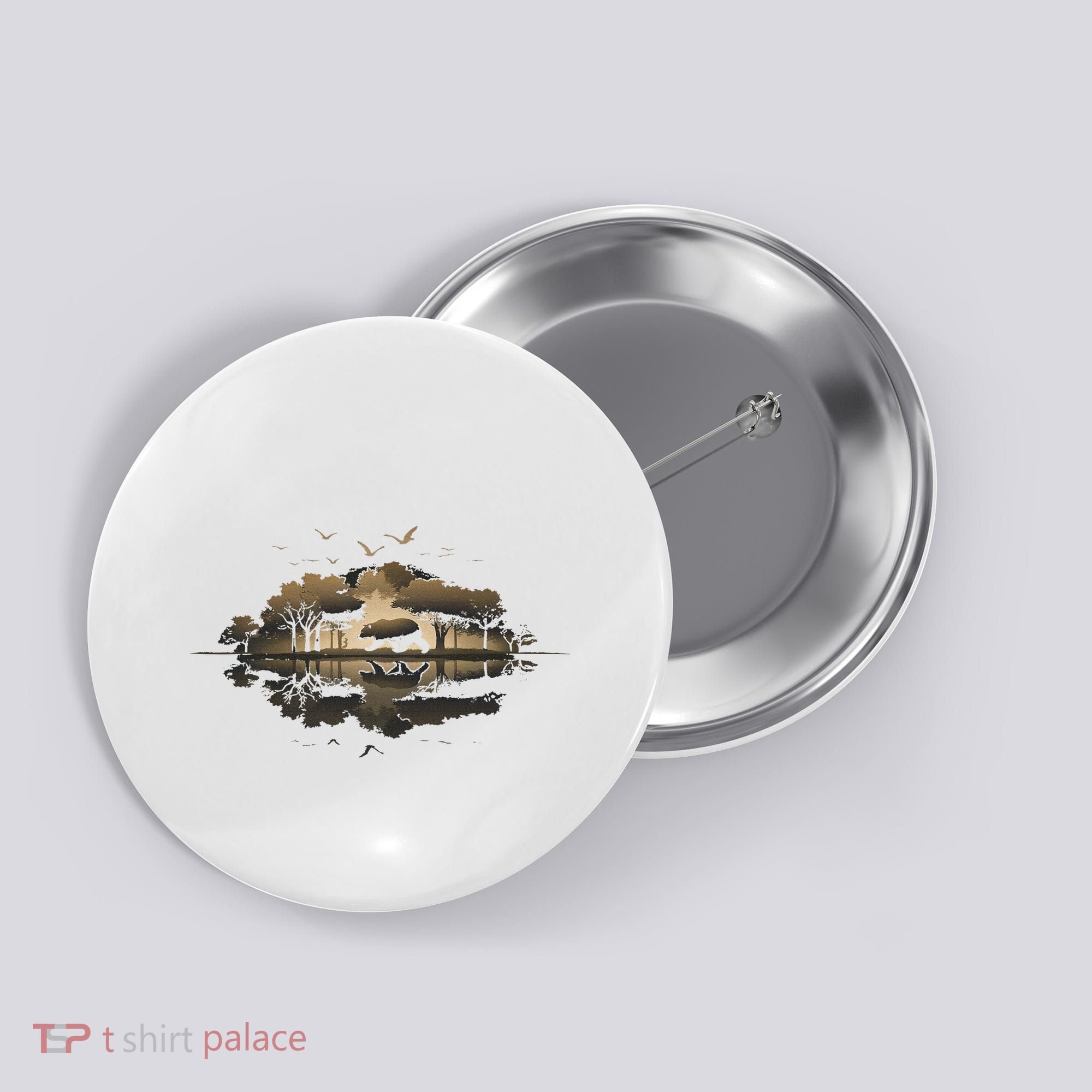 Bear Wildlife Trees Outdoors Nature Retro Forest Graphic Button