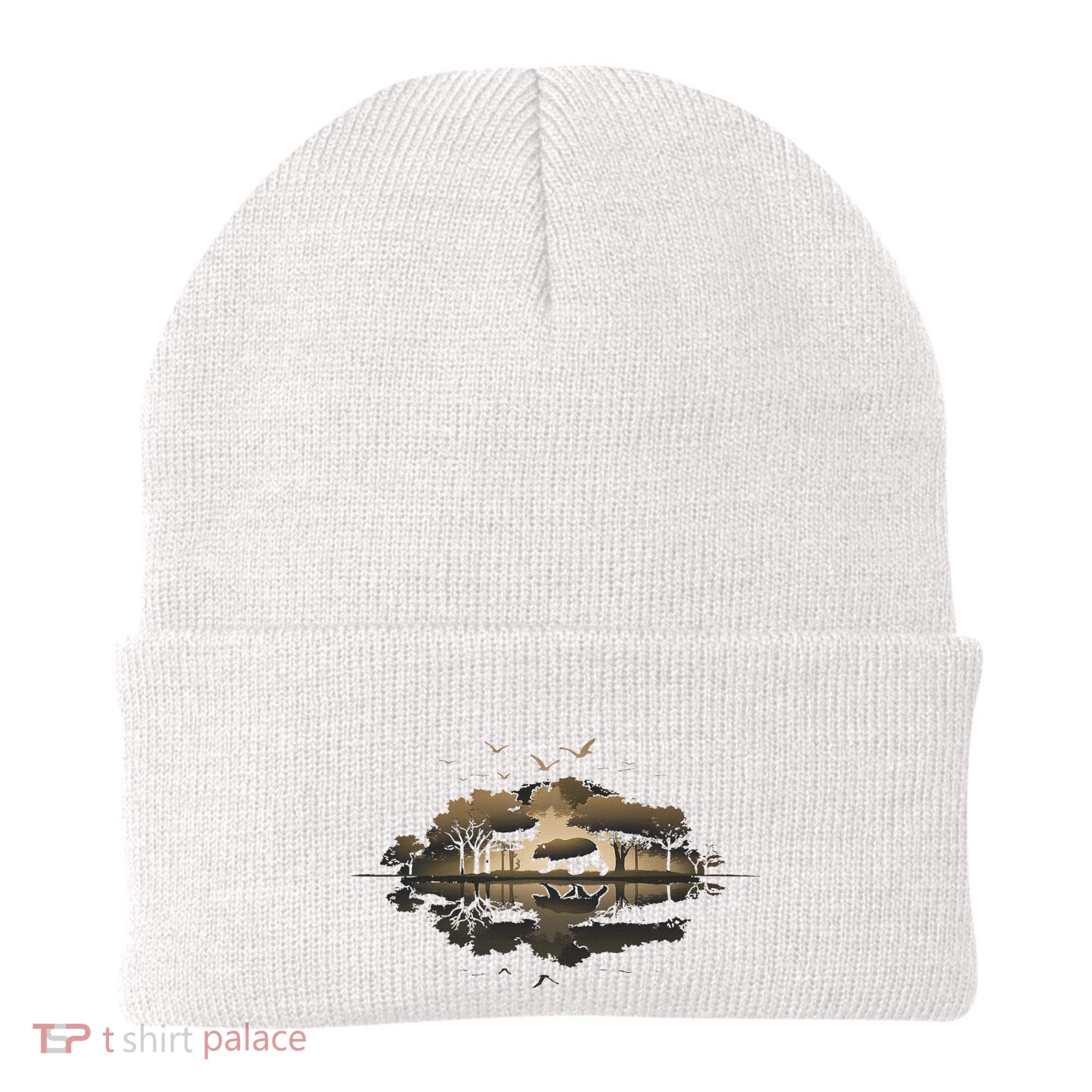 Bear Wildlife Trees Outdoors Nature Retro Forest Graphic Beanie