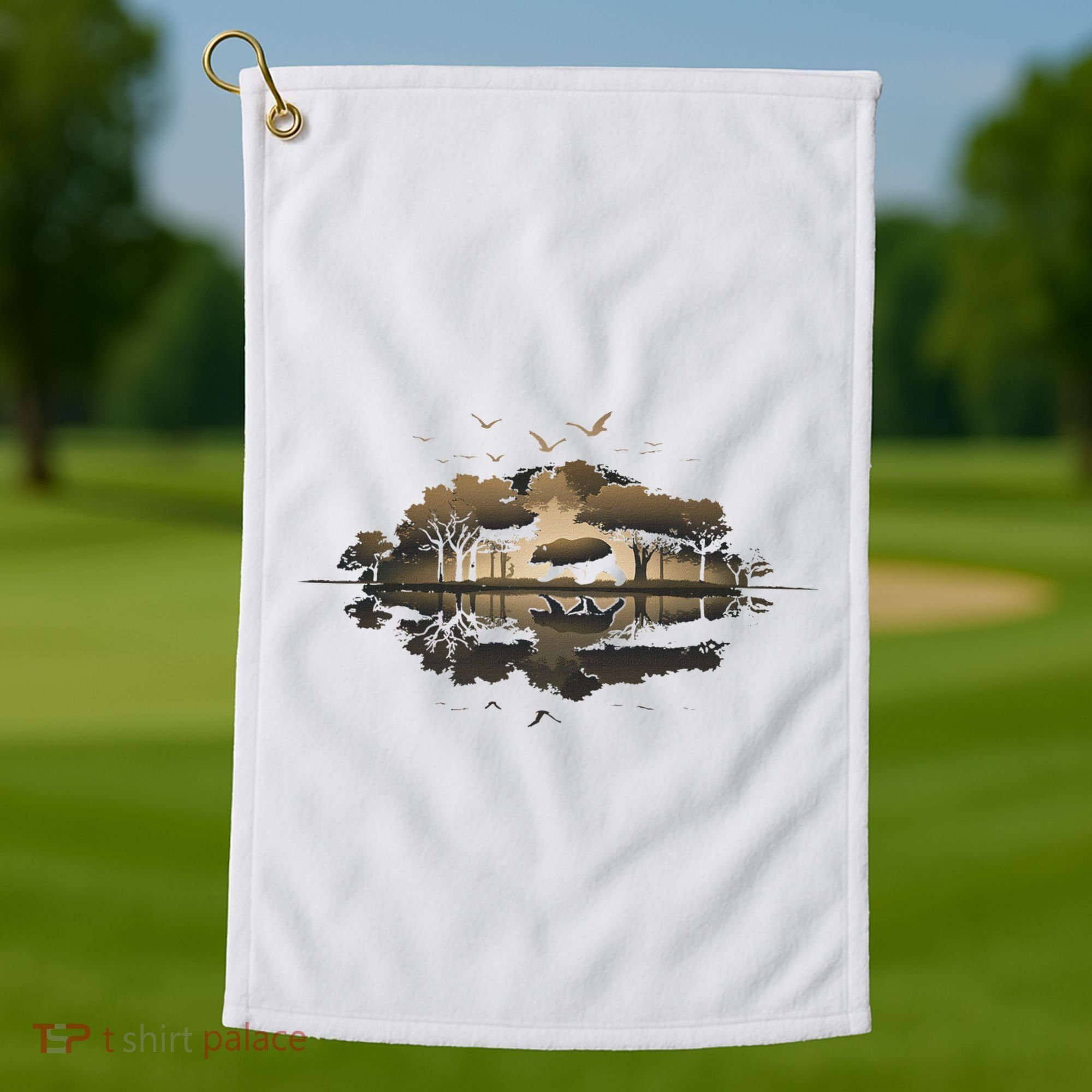 Bear Wildlife Trees Outdoors Nature Retro Forest Graphic Golf Towel