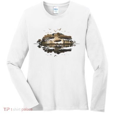 Bear Wildlife Trees Outdoors Nature Retro Forest Graphic Women's Long Sleeve Shirt