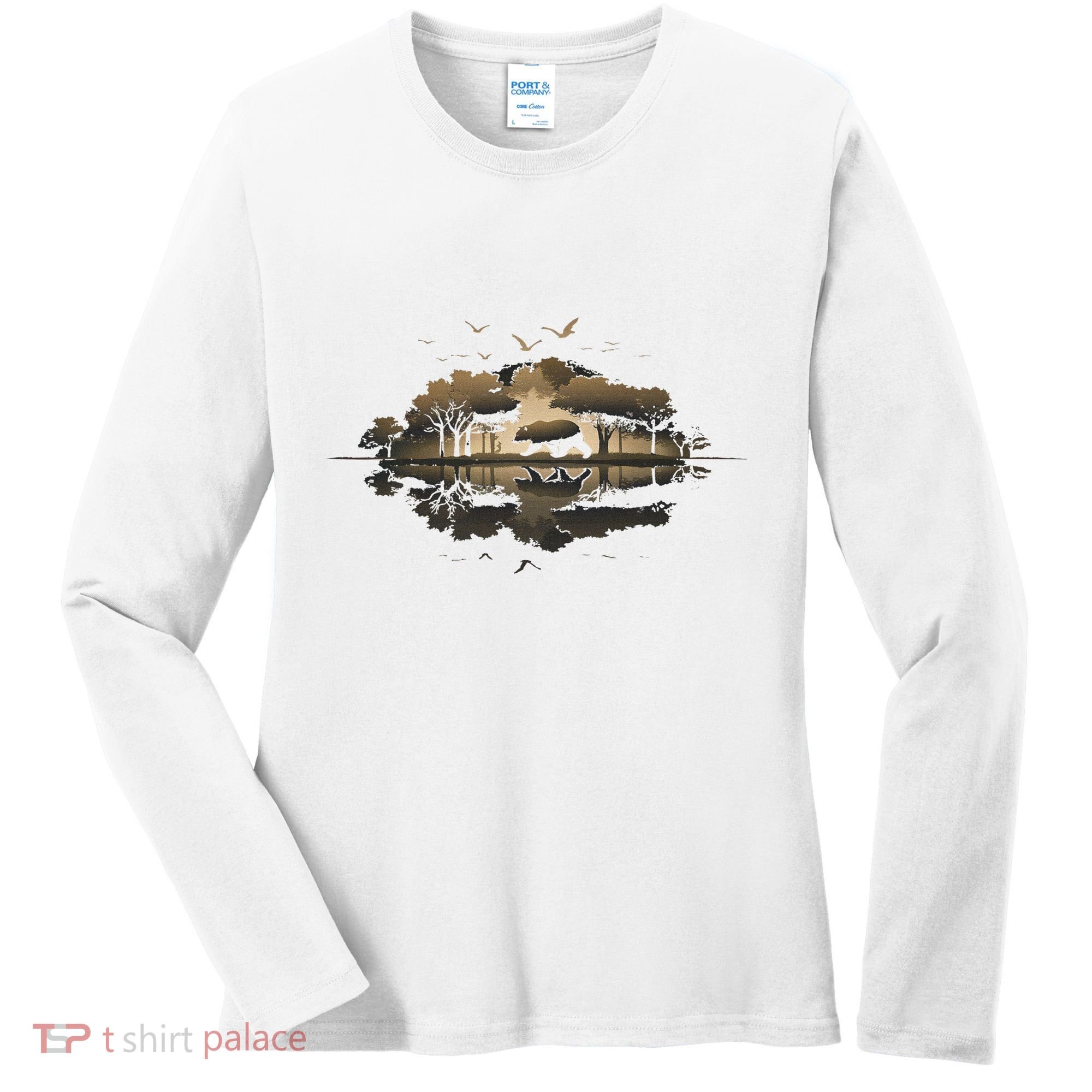 Bear Wildlife Trees Outdoors Nature Retro Forest Graphic Women's Long Sleeve Shirt