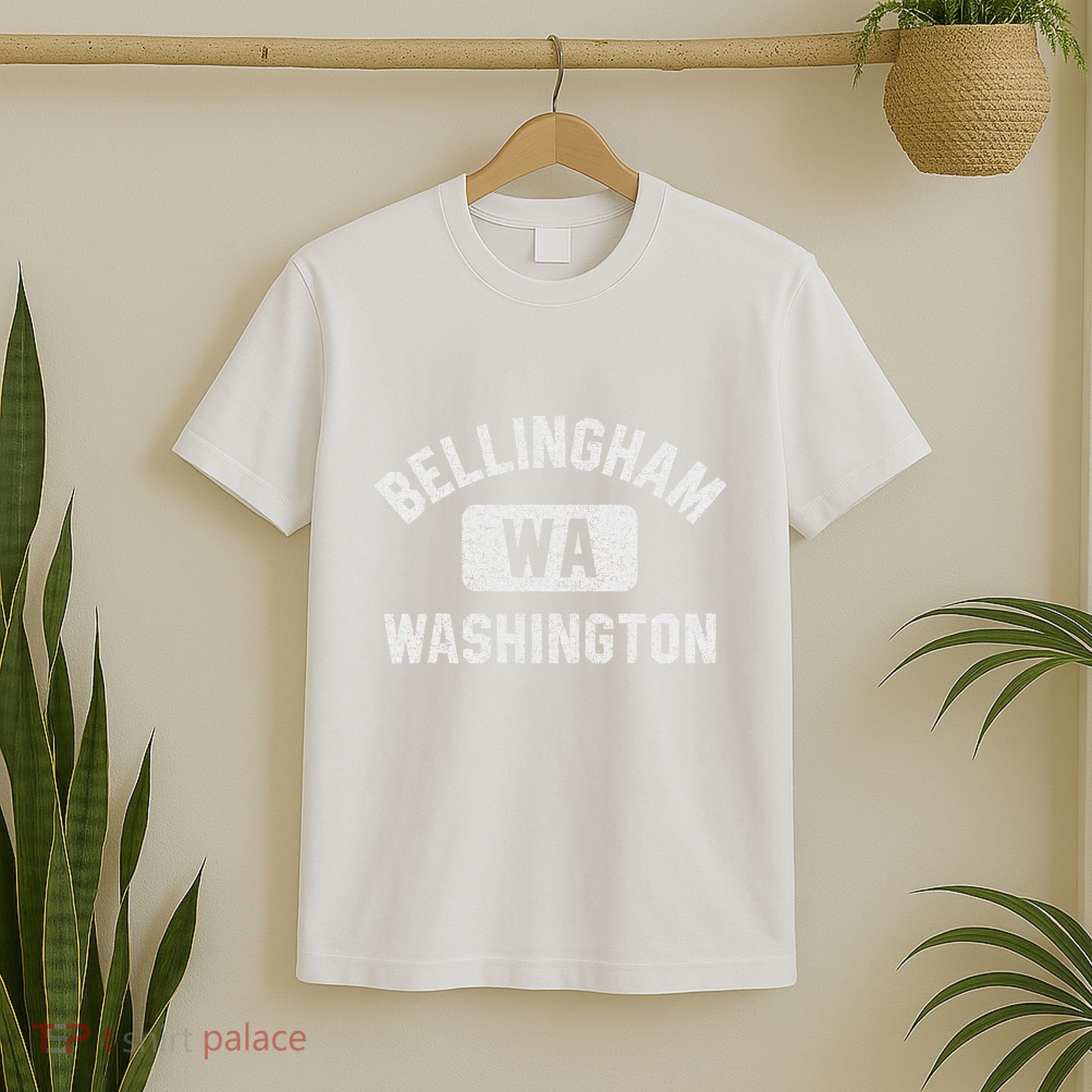 Bellingham Wa Washington Gym Style Distressed White Print T-Shirt