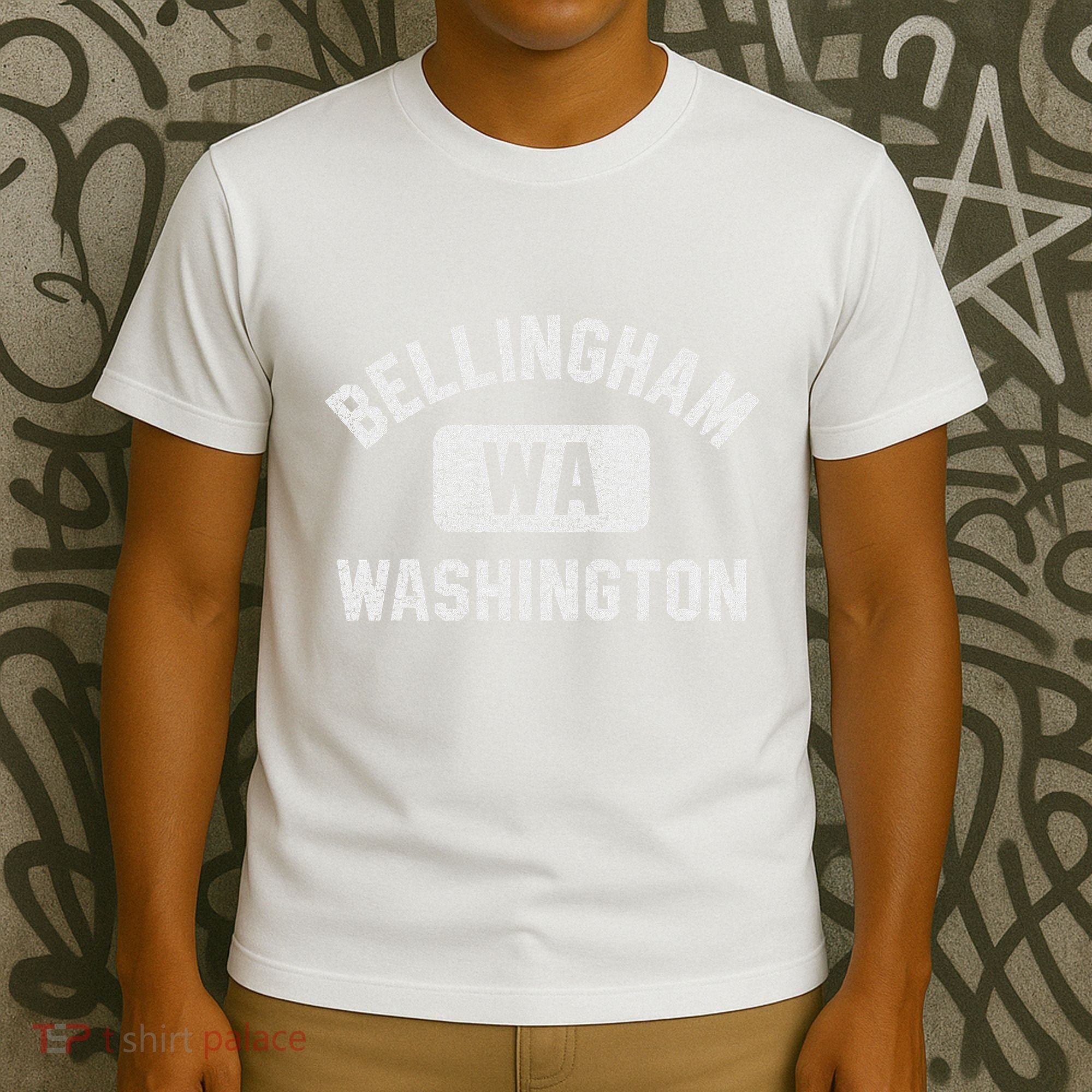 Bellingham Wa Washington Gym Style Distressed White Print T-Shirt