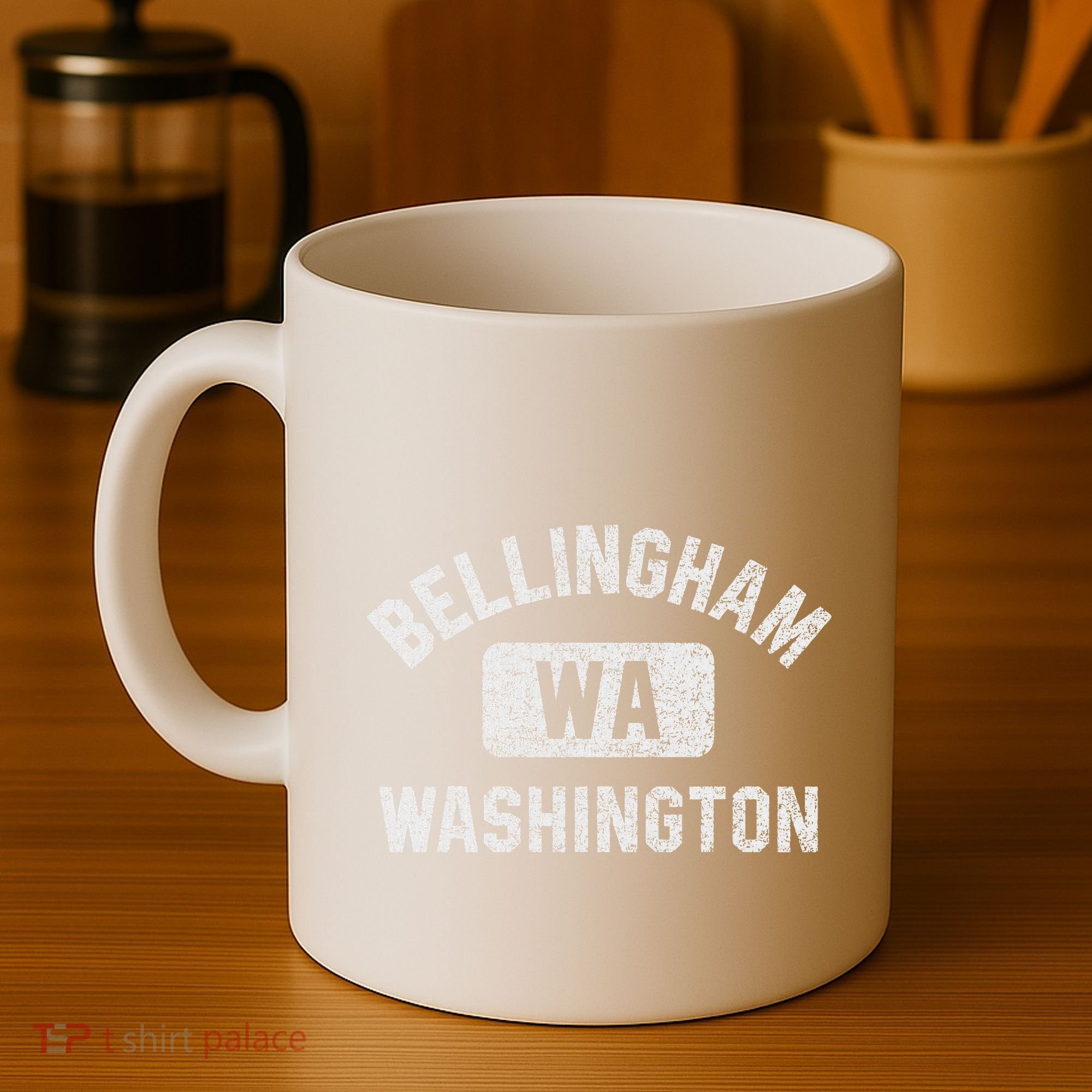 Bellingham Wa Washington Gym Style Distressed White Print Coffee Mug