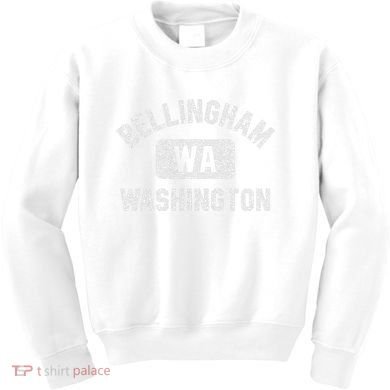 Bellingham Wa Washington Gym Style Distressed White Print Kids Sweatshirt