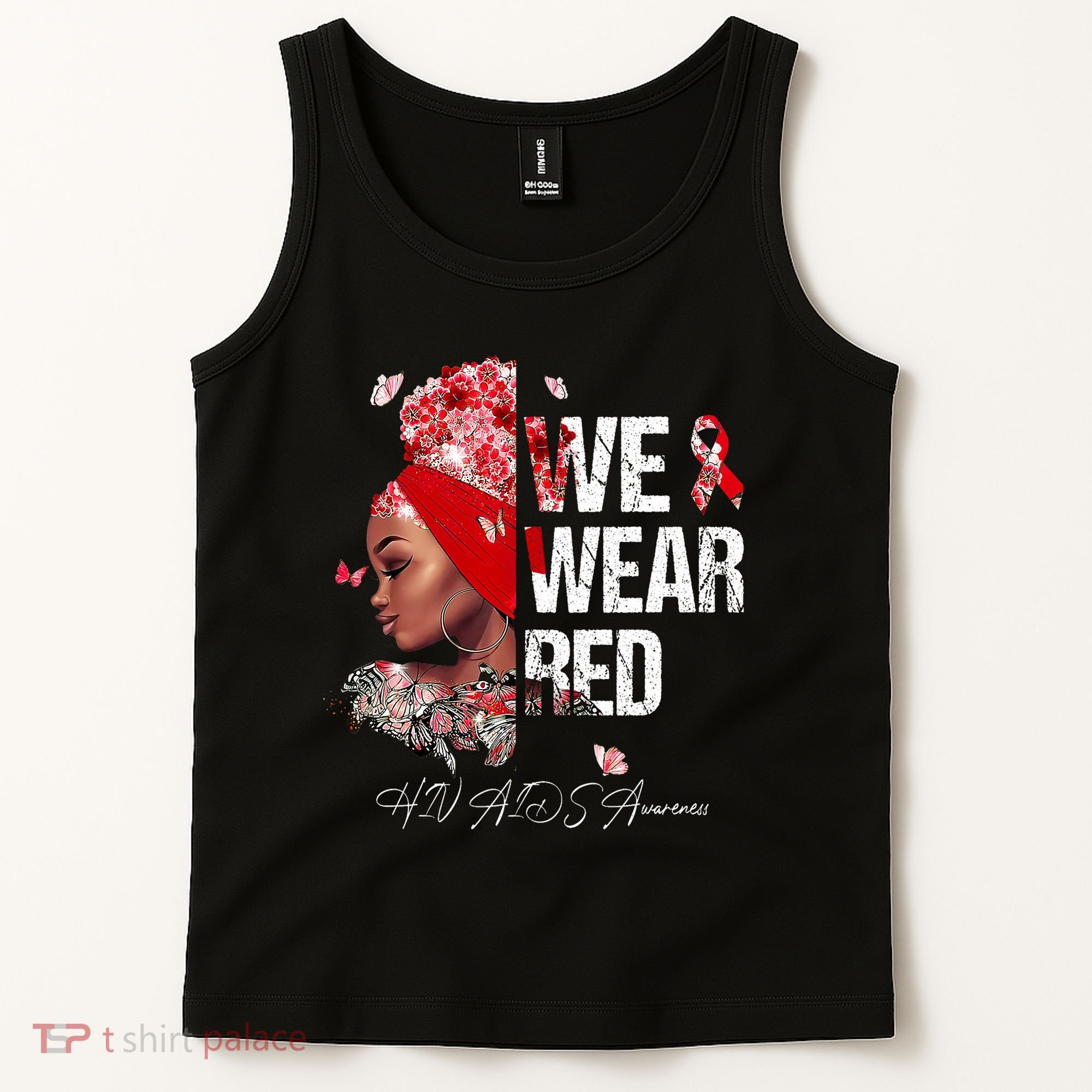 Black Women We Wear Red Hiv Aids Awareness Tank Top