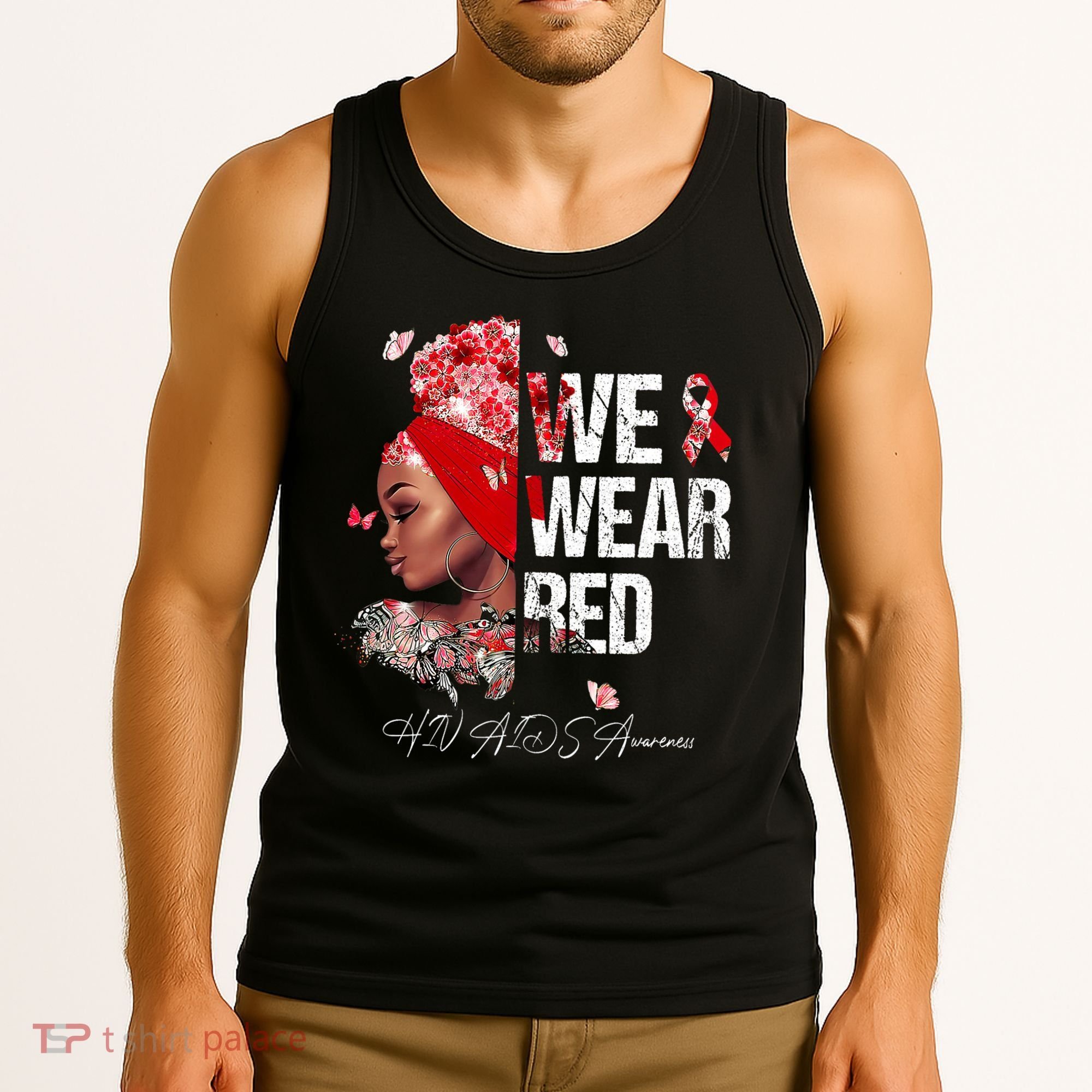Black Women We Wear Red Hiv Aids Awareness Tank Top