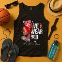 Black Women We Wear Red Hiv Aids Awareness Tank Top thumb 4