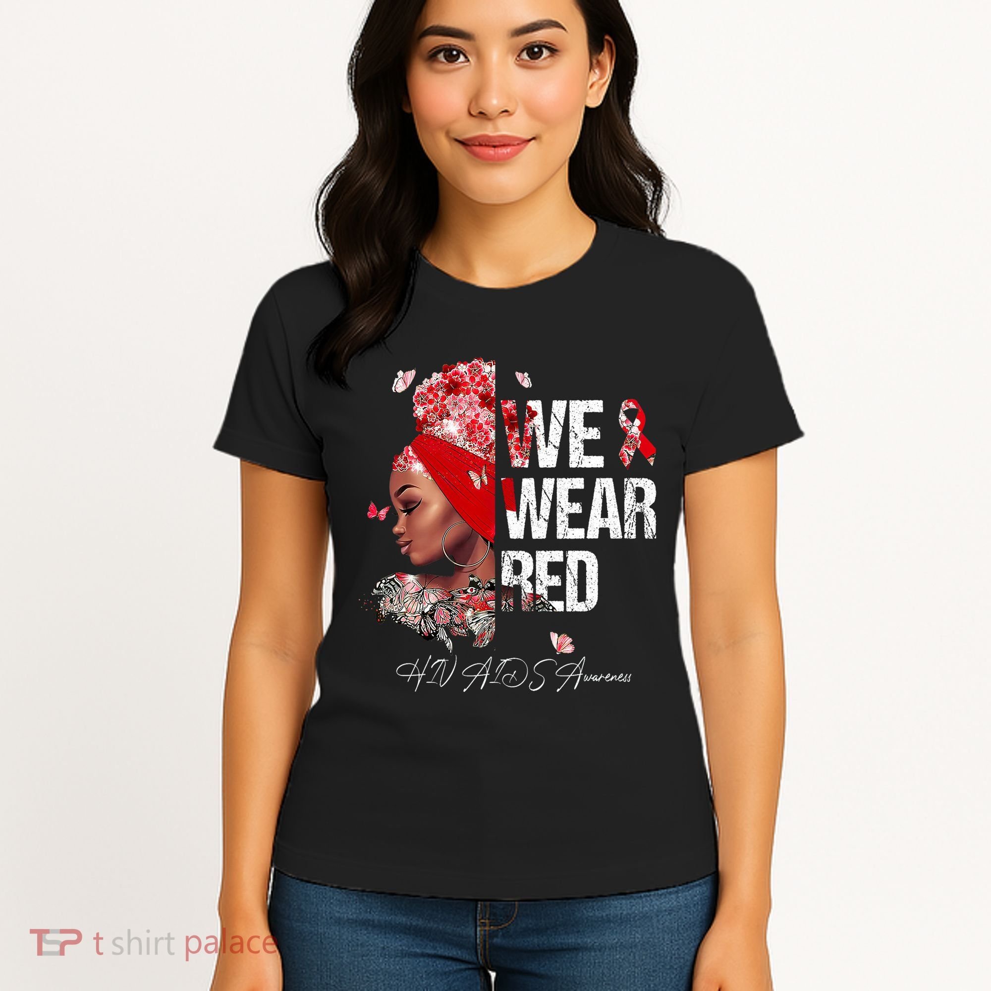 Black Women We Wear Red Hiv Aids Awareness Women's T-Shirt
