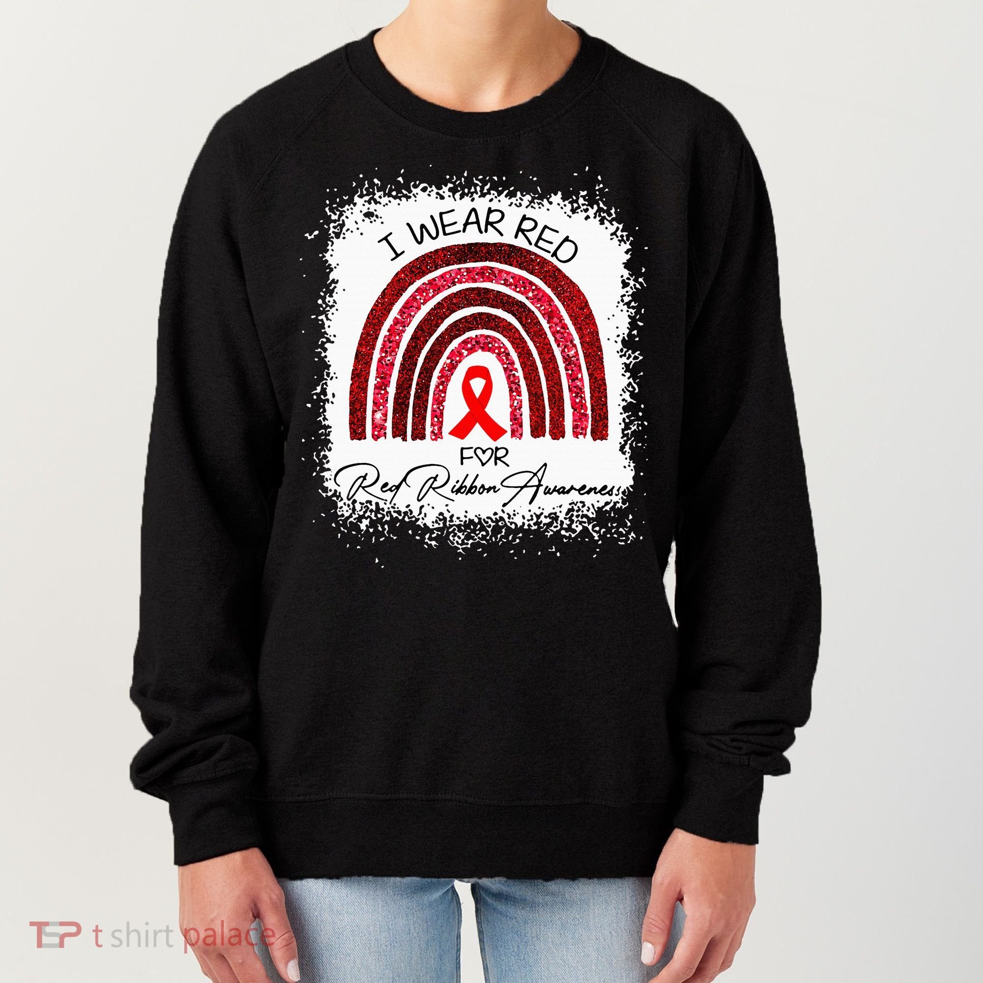 Bleached We Wear Red For Red Ribbon Week Awareness Rainbow Women's Sweatshirt