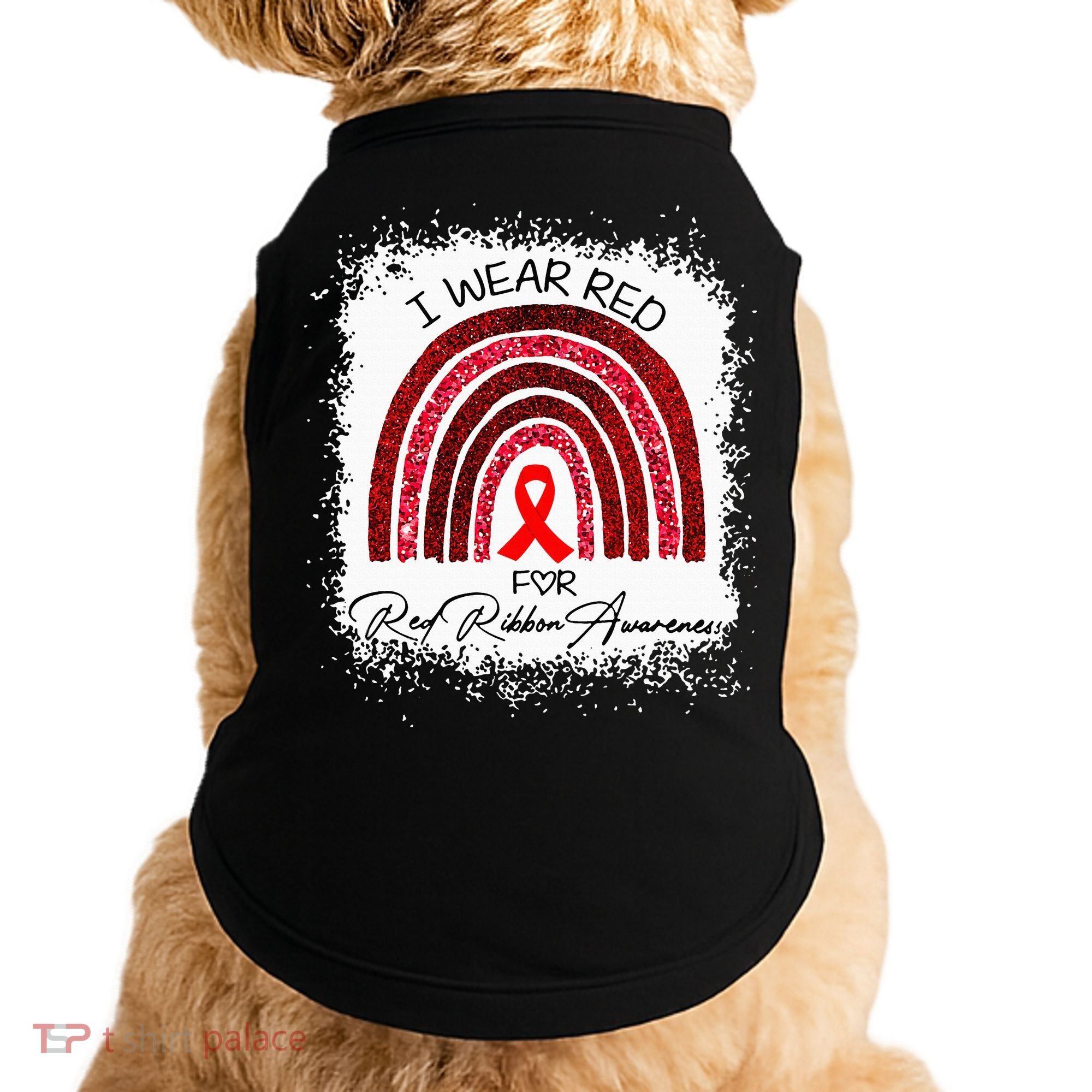 Bleached We Wear Red For Red Ribbon Week Awareness Rainbow Doggie Tank