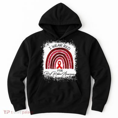 Bleached We Wear Red For Red Ribbon Week Awareness Rainbow Hoodie