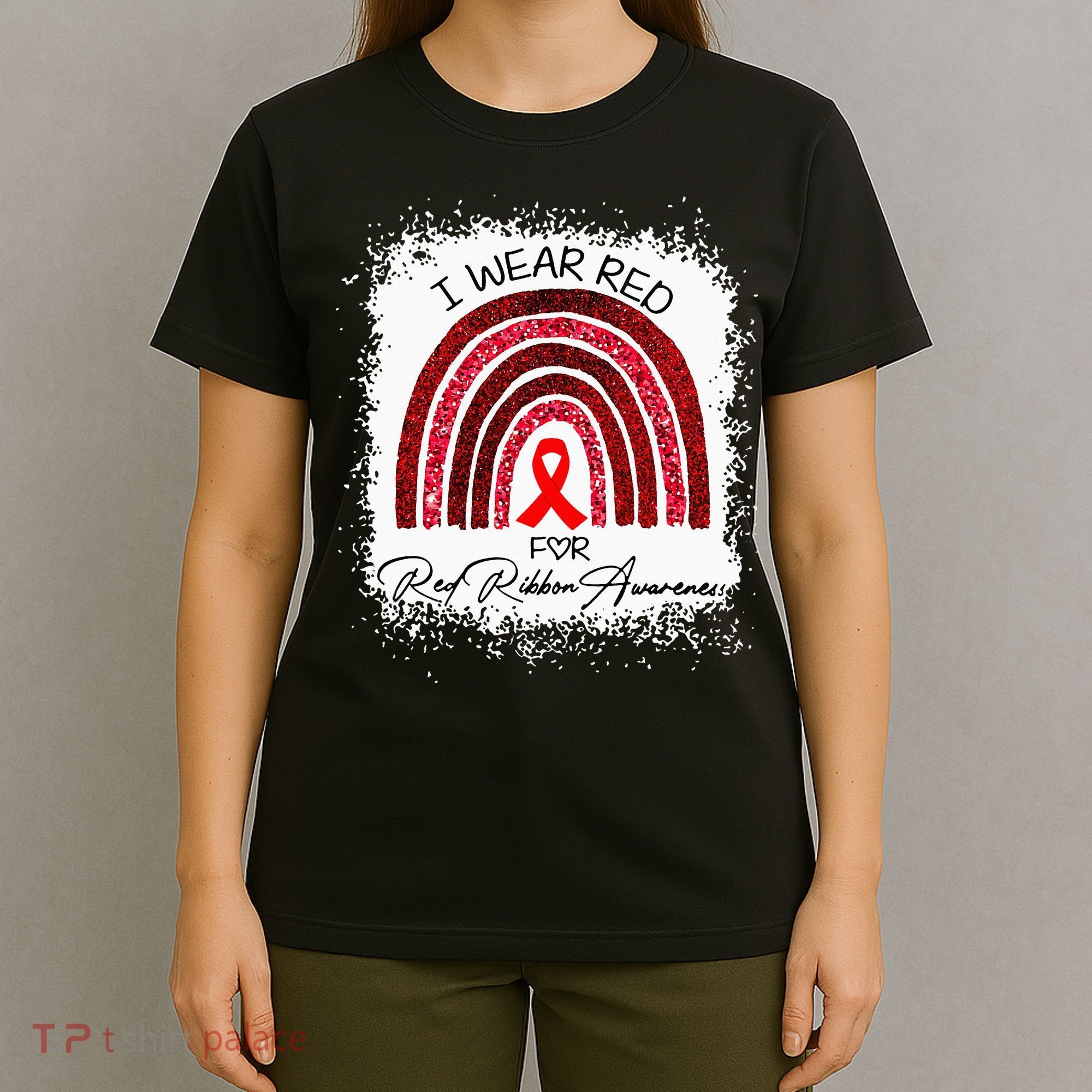 Bleached We Wear Red For Red Ribbon Week Awareness Rainbow T-Shirt