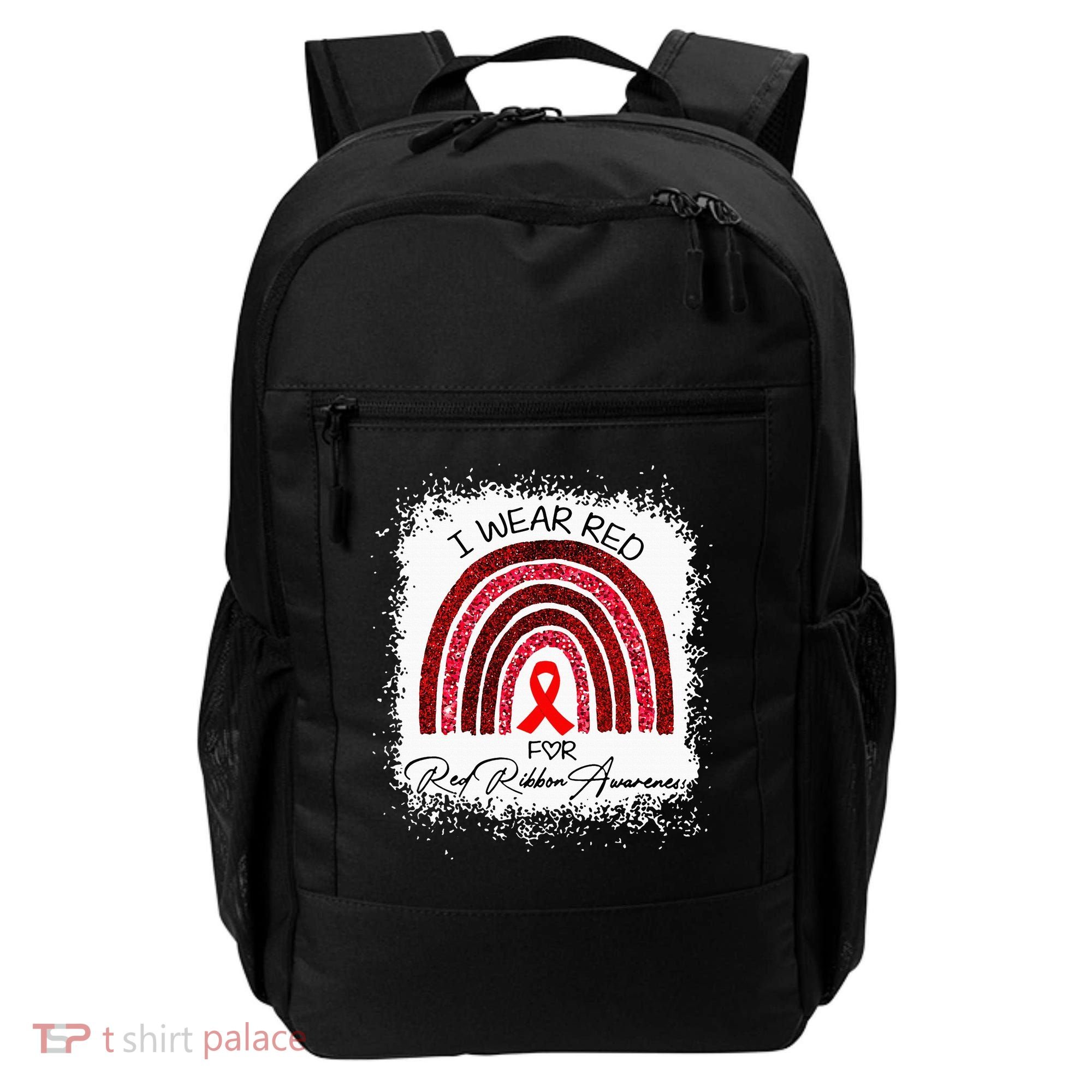Bleached We Wear Red For Red Ribbon Week Awareness Rainbow Backpack