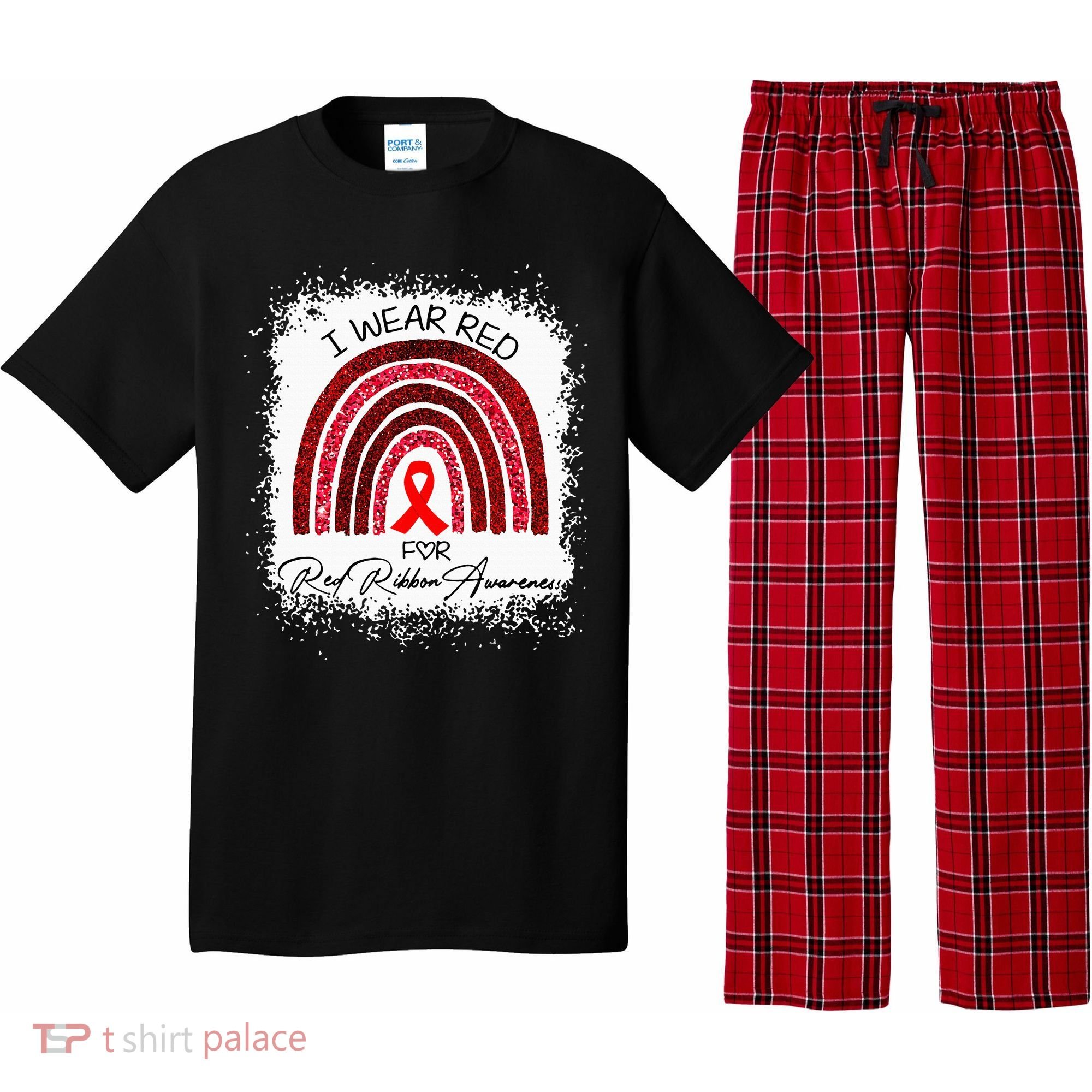 Bleached We Wear Red For Red Ribbon Week Awareness Rainbow Pajama Set