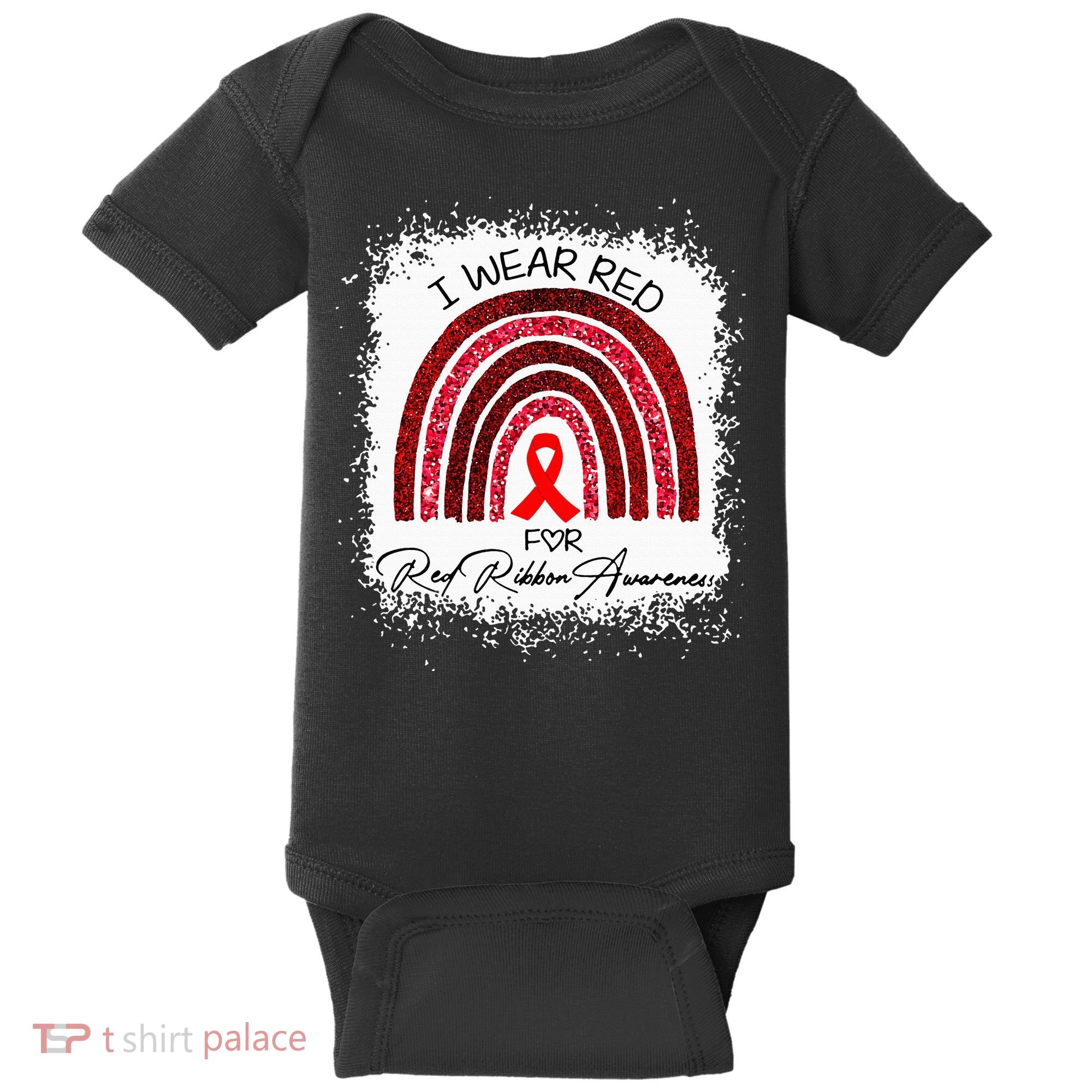 Bleached We Wear Red For Red Ribbon Week Awareness Rainbow Baby Bodysuit