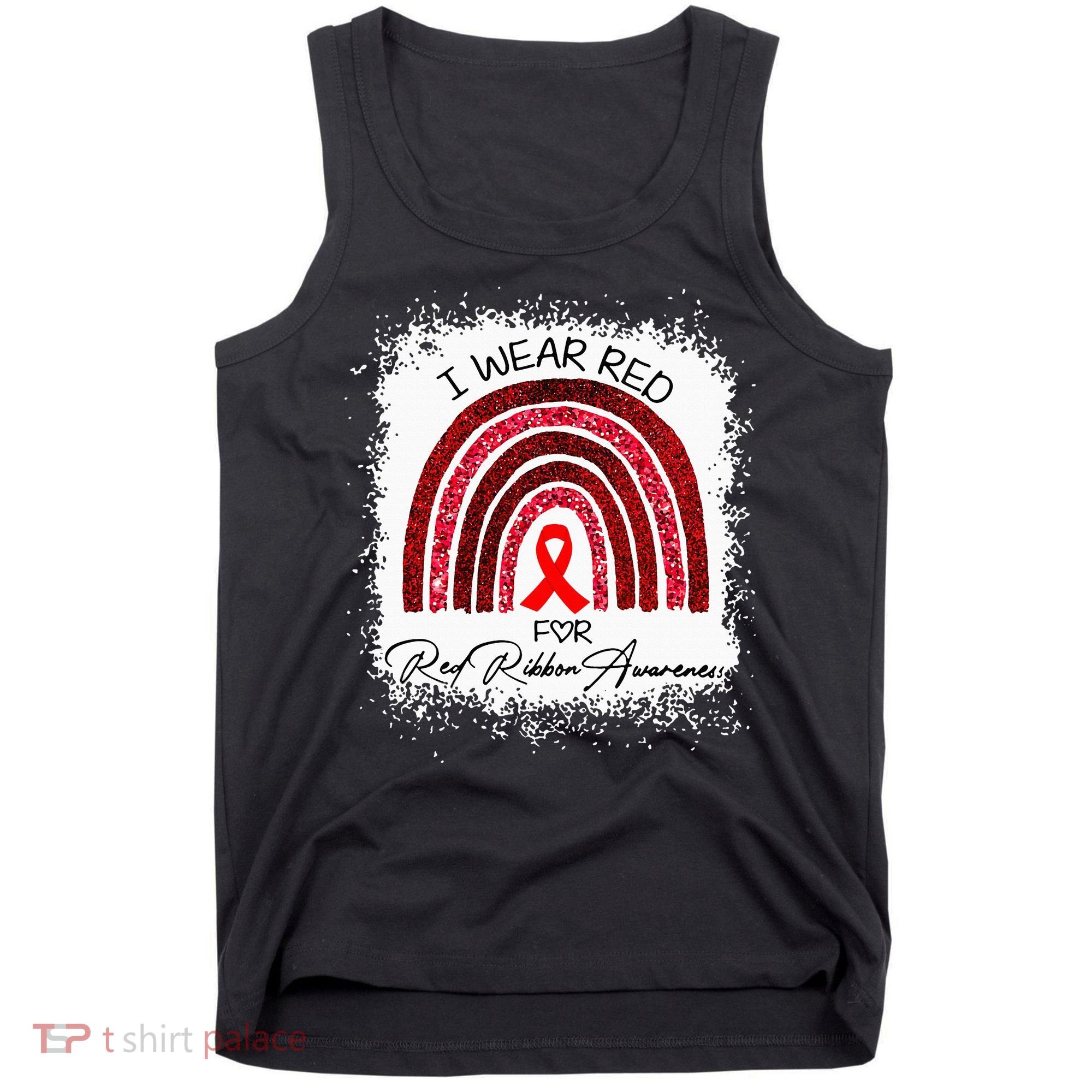 Bleached We Wear Red For Red Ribbon Week Awareness Rainbow Tank Top