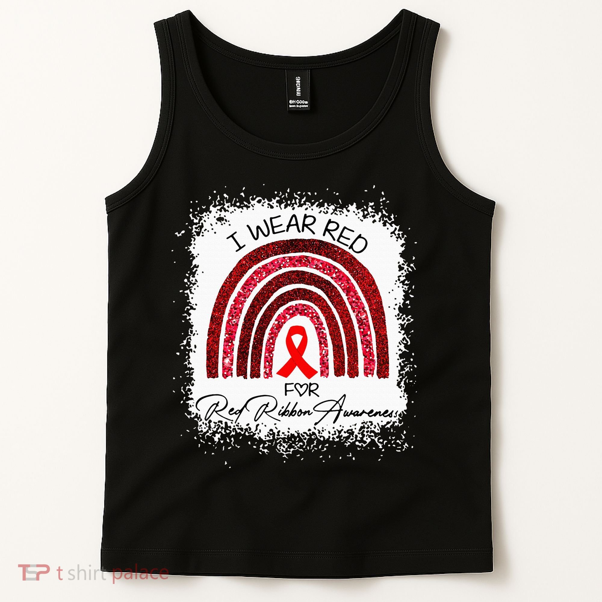 Bleached We Wear Red For Red Ribbon Week Awareness Rainbow Tank Top