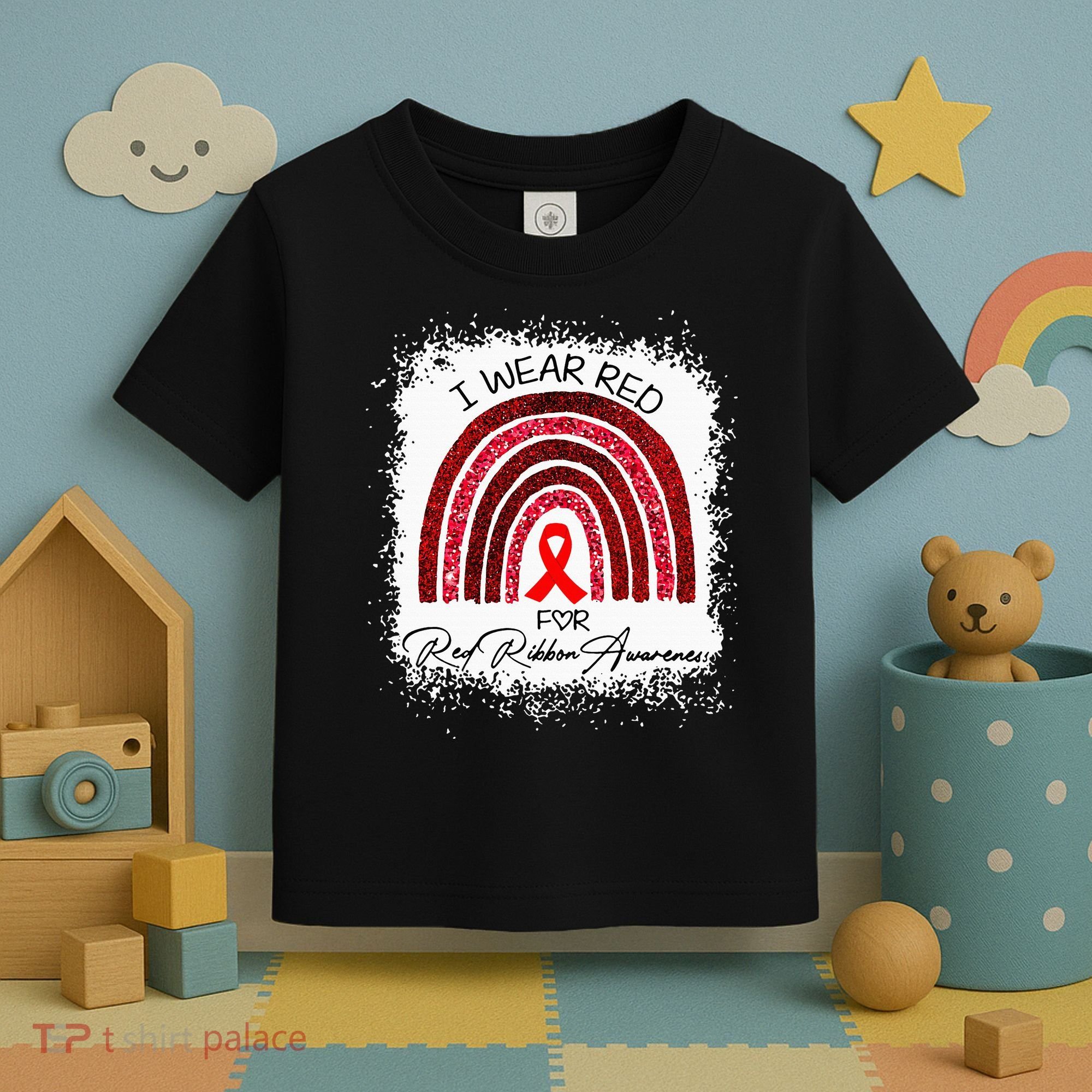 Bleached We Wear Red For Red Ribbon Week Awareness Rainbow Toddler T-Shirt