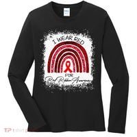 Bleached We Wear Red For Red Ribbon Week Awareness Rainbow Women's Long Sleeve Shirt thumb 0
