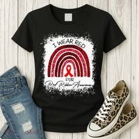 Bleached We Wear Red For Red Ribbon Week Awareness Rainbow Women's T-Shirt thumb 3