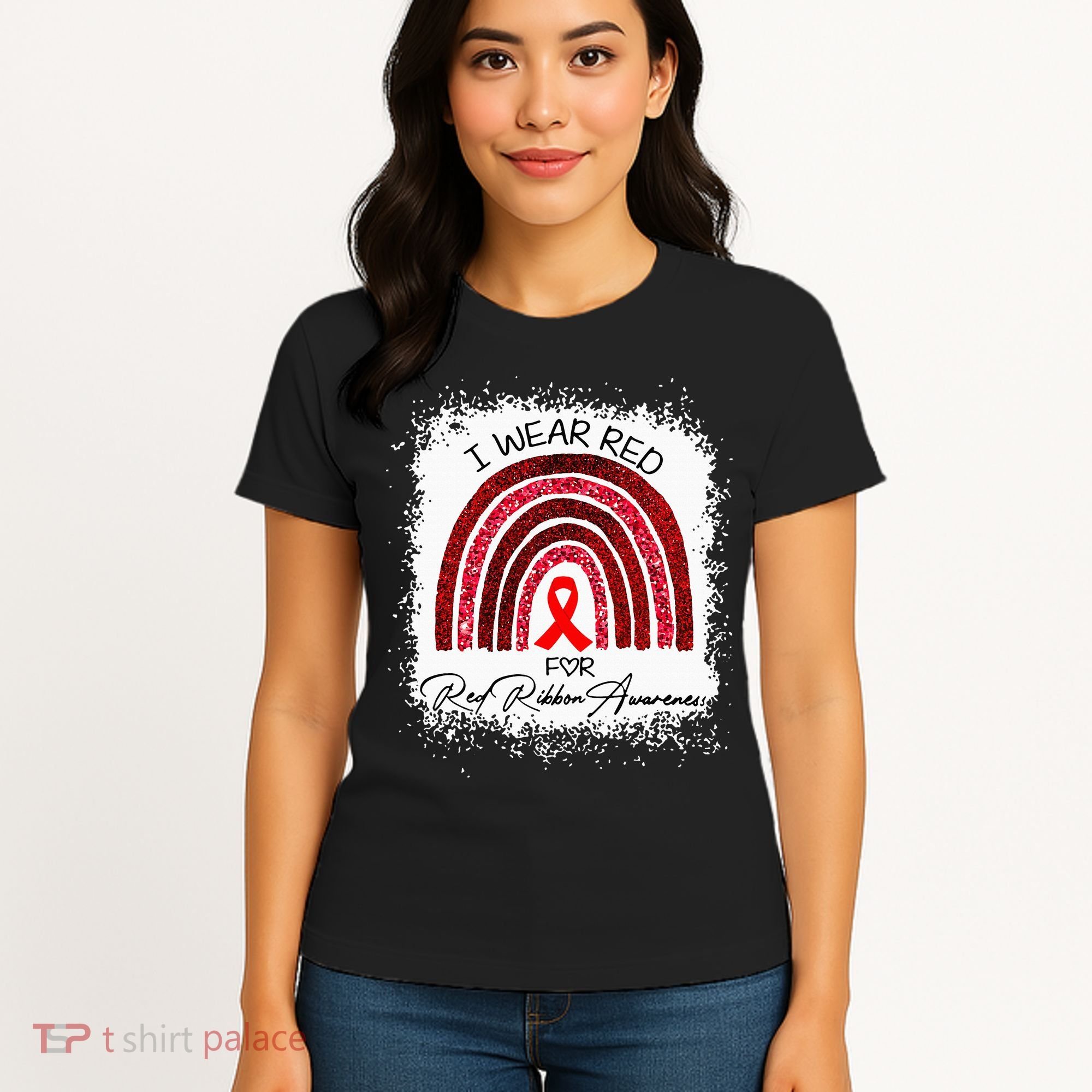 Bleached We Wear Red For Red Ribbon Week Awareness Rainbow Women's T-Shirt