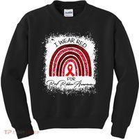 Bleached We Wear Red For Red Ribbon Week Awareness Rainbow Kids Sweatshirt thumb 0