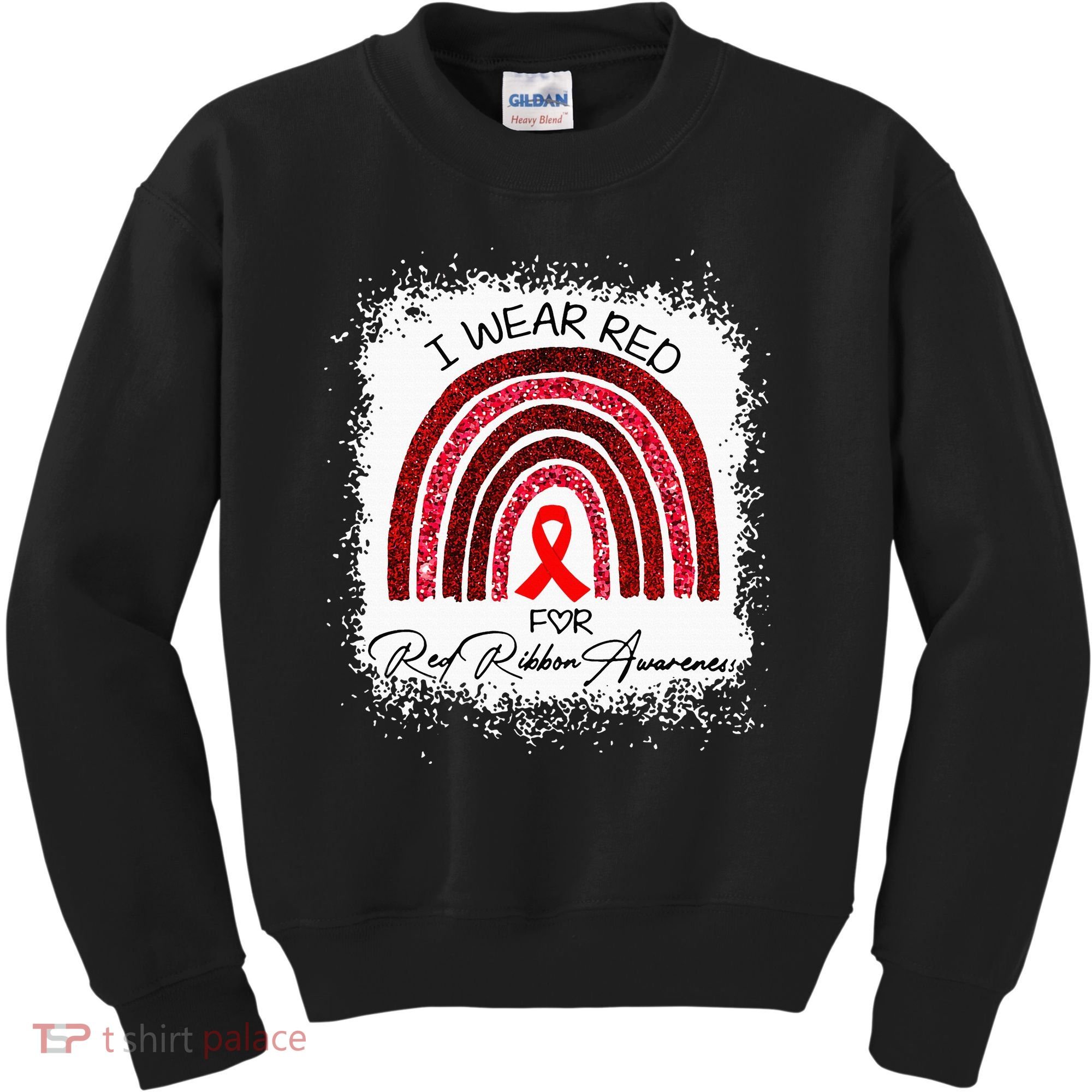 Bleached We Wear Red For Red Ribbon Week Awareness Rainbow Kids Sweatshirt