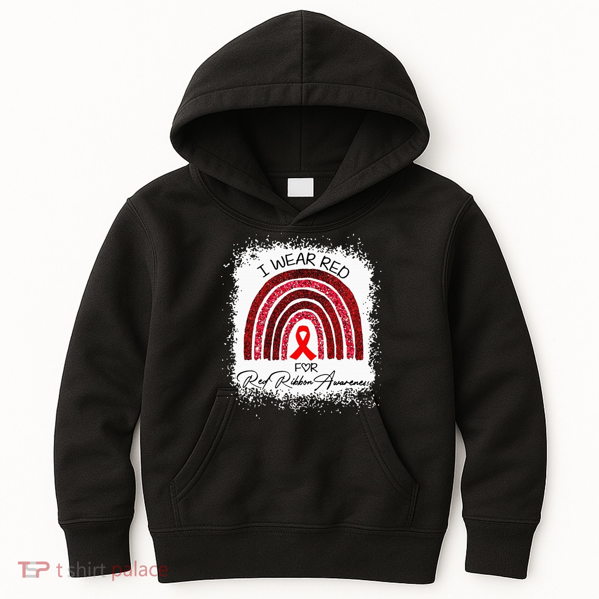 Bleached We Wear Red For Red Ribbon Week Awareness Rainbow Kids Hoodie