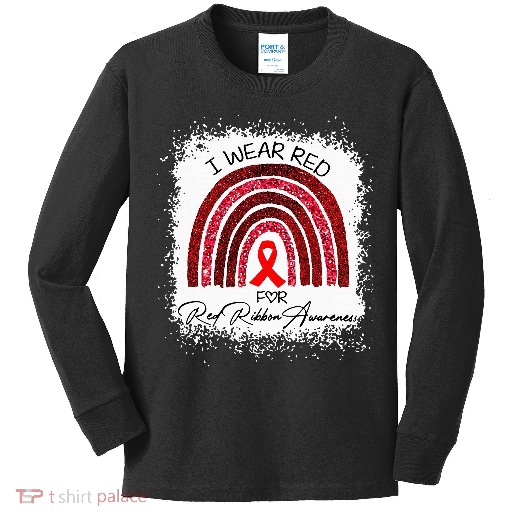 Bleached We Wear Red For Red Ribbon Week Awareness Rainbow Kids Long Sleeve Shirt